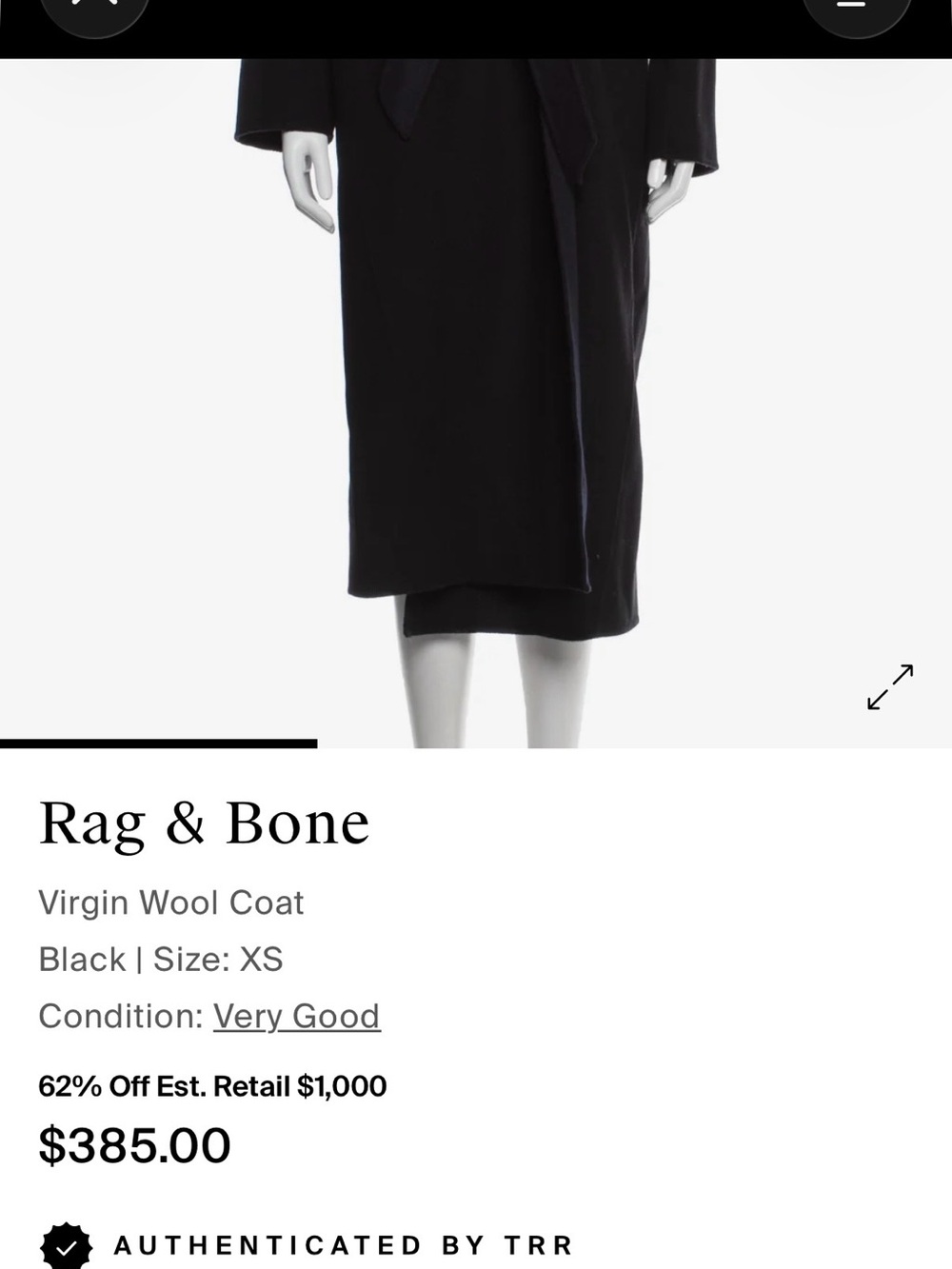 Rag & Bone Virgin Wool Maxi Coat Oversized Belted Shawl Collar Black Navy - Picture 8 of 8